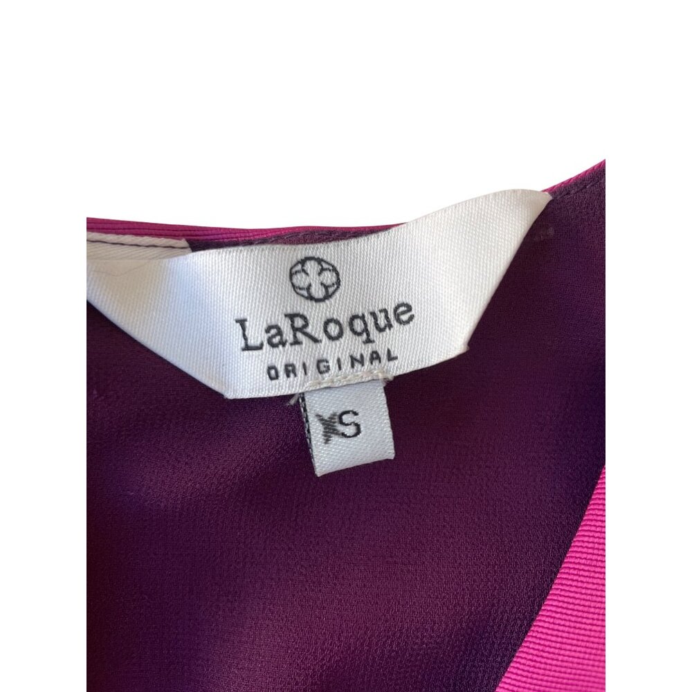 LaRoque Emma Small Puff Sleeve Mini Dress Magenta Fuchsia Cotton V-Neck Tie Wais - Picture 6 of 10